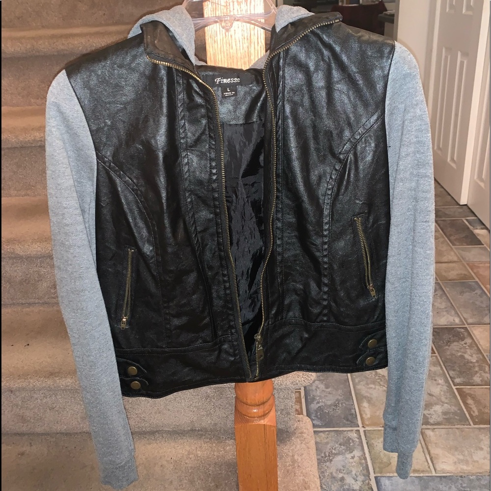 Long Sleeve Leather and Cotton Jacket